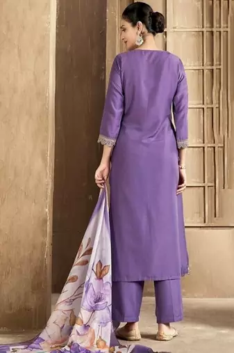 embroidered straight kurta set with pant & dupatta