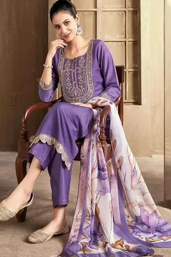 embroidered straight kurta set with pant & dupatta