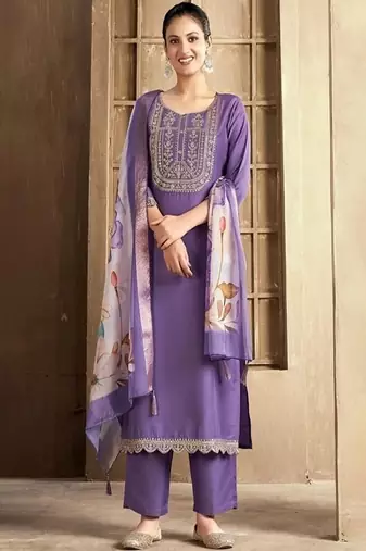 embroidered straight kurta set with pant & dupatta