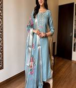 embroidered straight kurta set with pant & dupatta
