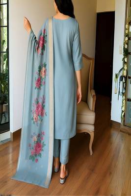 embroidered straight kurta set with pant & dupatta 2