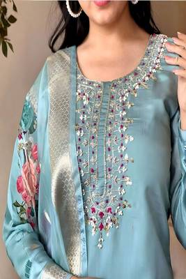 embroidered straight kurta set with pant & dupatta 4