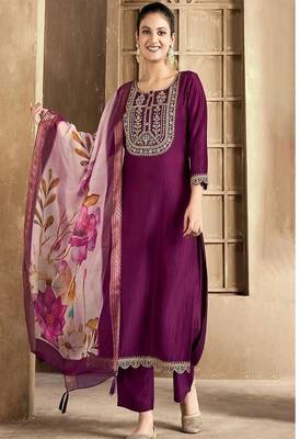 embroidered straight kurta set with pant & dupatta 1