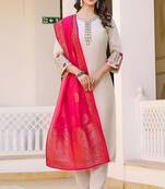 embroidered straight kurta set with pant & dupatta