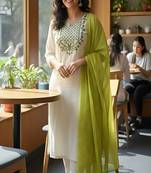 embroidered straight kurta set with pant & dupatta