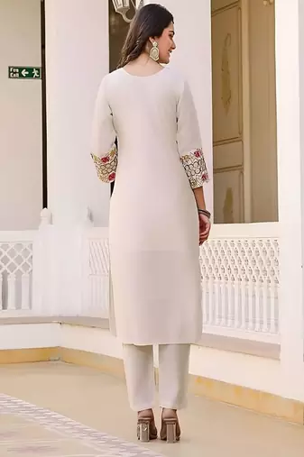 embroidered straight kurta set with pant & dupatta