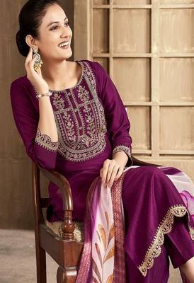 embroidered straight kurta set with pant & dupatta 4