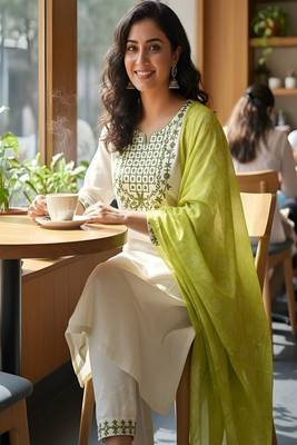 embroidered straight kurta set with pant & dupatta 3