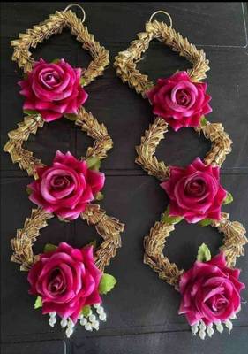 handmade decorative artificial rose door hanging with tassels floral toran home decoration (pack of 2) 1
