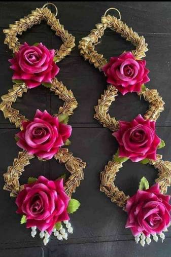 handmade decorative artificial rose door hanging with tassels floral toran home decoration (pack of 2)
