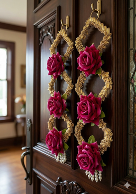 handmade decorative artificial rose door hanging with tassels floral toran home decoration (pack of 2) 4