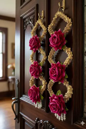 handmade decorative artificial rose door hanging with tassels floral toran home decoration (pack of 2)