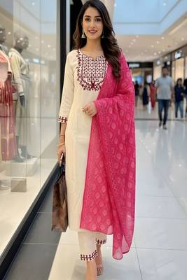 embroidered straight kurta set with pant & dupatta 1
