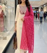 embroidered straight kurta set with pant & dupatta