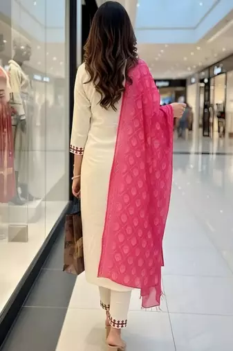 embroidered straight kurta set with pant & dupatta