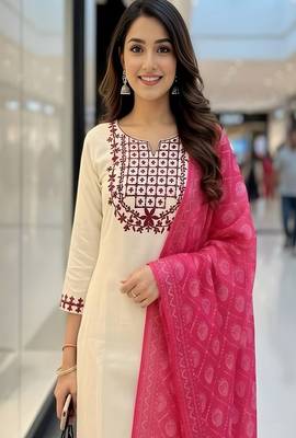 embroidered straight kurta set with pant & dupatta 4