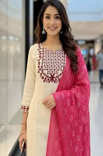 embroidered straight kurta set with pant & dupatta