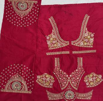Rani Pink color Golden dabki handwork Real Mirror work Gotta Patti Embroidery lace work silk blend Lehenga Choli set   5
