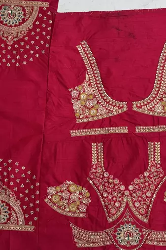 Rani Pink color Golden dabki handwork Real Mirror work Gotta Patti Embroidery lace work silk blend Lehenga Choli set  