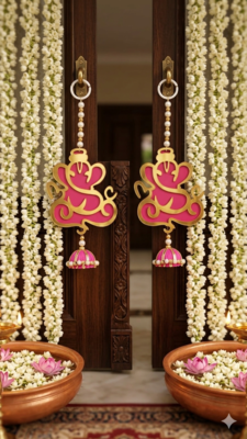 decorative lord ganesha mdf hanging with beads and traditional hanging toran for home decor (pack of 2) 1