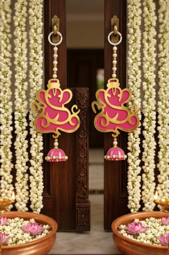 decorative lord ganesha mdf hanging with beads and traditional hanging toran for home decor (pack of 2)
