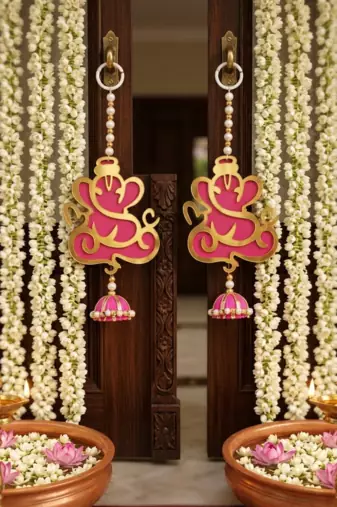 decorative lord ganesha mdf hanging with beads and traditional hanging toran for home decor (pack of 2)