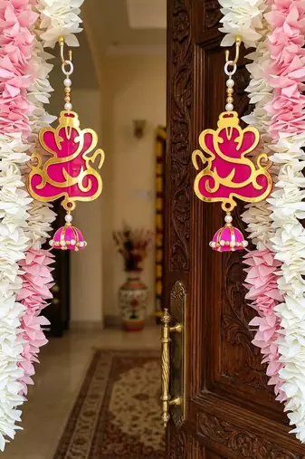 decorative lord ganesha mdf hanging with beads and traditional hanging toran for home decor (pack of 2)