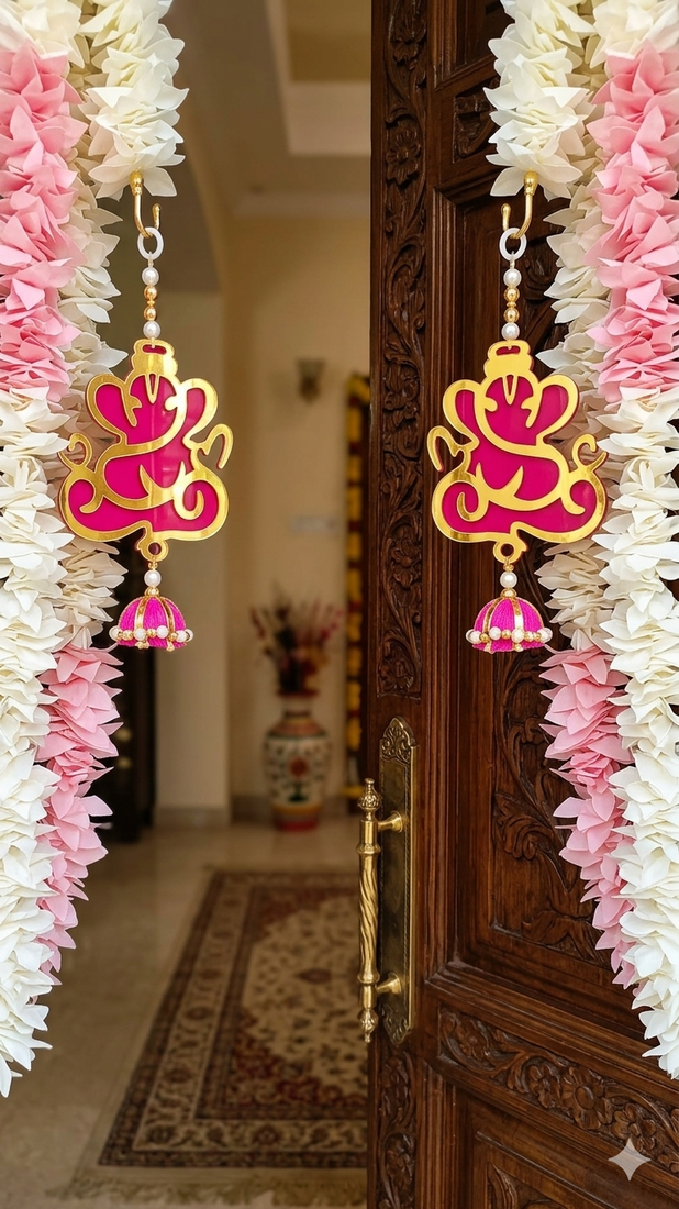 decorative lord ganesha mdf hanging with beads and traditional hanging toran for home decor (pack of 2)