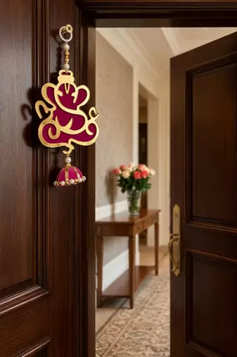 decorative lord ganesha mdf hanging with beads and traditional hanging toran for home decor (pack of 2)