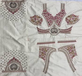 off-white color Golden dabki handwork Real Mirror work Gotta Patti Embroidery lace work silk blend Lehenga Choli set   5