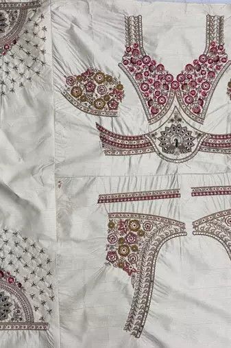 off-white color Golden dabki handwork Real Mirror work Gotta Patti Embroidery lace work silk blend Lehenga Choli set  