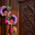 handmade shubh labh door hanging with purple foam roses peacock traditional wall hanging for home decoration (pack of 2)