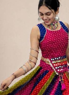 Multi Bandhej Print Georgette Navratri Lahenga Choli 2