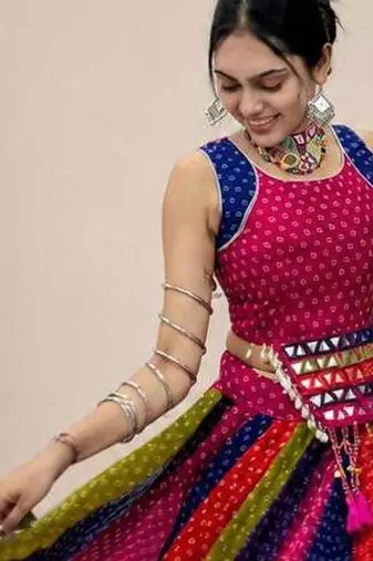 Multi Bandhej Print Georgette Navratri Lahenga Choli