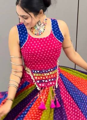 Multi Bandhej Print Georgette Navratri Lahenga Choli 3