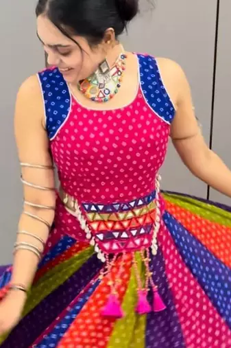 Multi Bandhej Print Georgette Navratri Lahenga Choli
