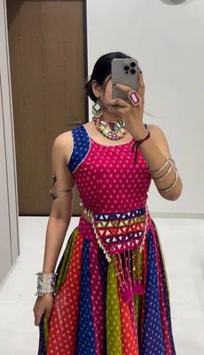 Multi Bandhej Print Georgette Navratri Lahenga Choli 4