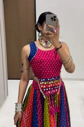 Multi Bandhej Print Georgette Navratri Lahenga Choli