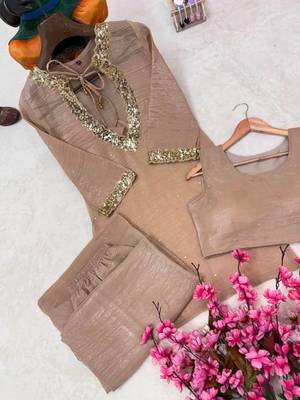 chiku color sequence and zari work silk blend salwar suit 3