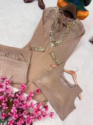 chiku color sequence and zari work silk blend salwar suit 5