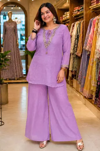 lavender color sequence and zari work silk blend salwar suit