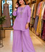 lavender color sequence and zari work silk blend salwar suit