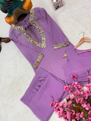 lavender color sequence and zari work silk blend salwar suit 4