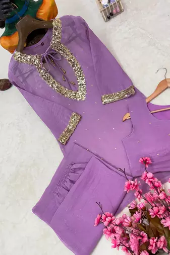 lavender color sequence and zari work silk blend salwar suit