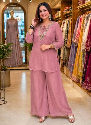 pink color sequence and zari work silk blend salwar suit 1