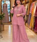 pink color sequence and zari work silk blend salwar suit