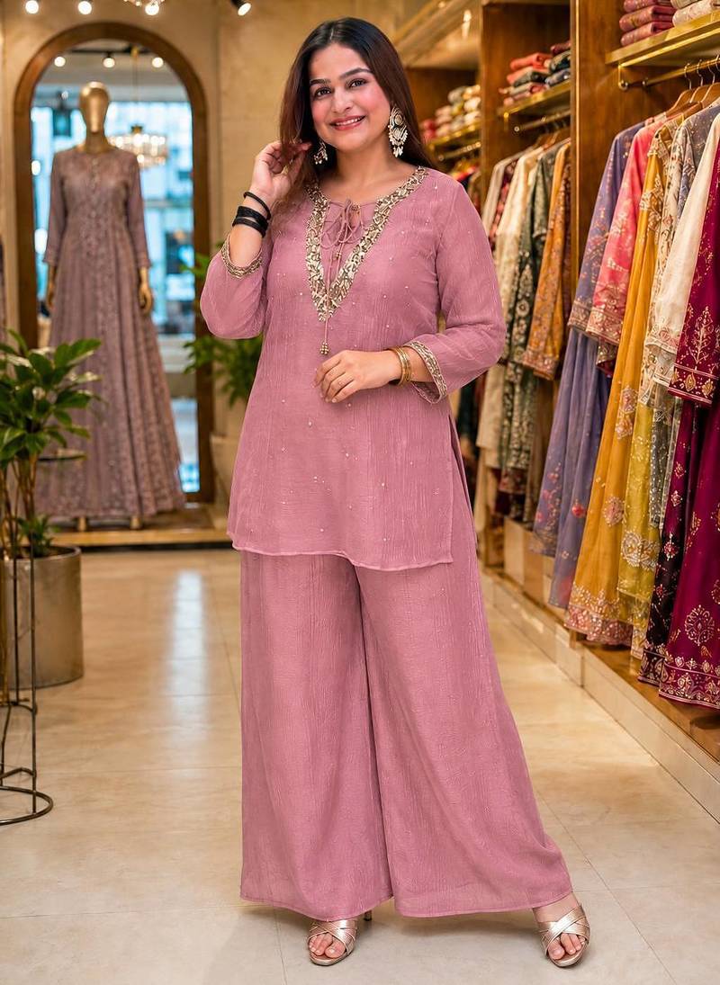 pink color sequence and zari work silk blend salwar suit
