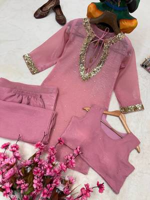 pink color sequence and zari work silk blend salwar suit 3