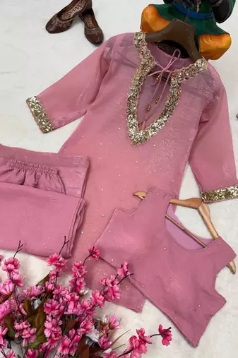 pink color sequence and zari work silk blend salwar suit