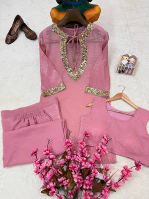 pink color sequence and zari work silk blend salwar suit 5